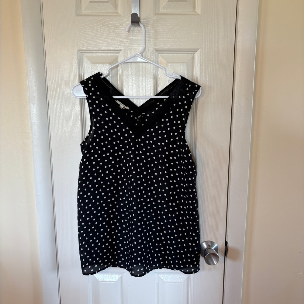 Maurices Black and White Polka Dot V-Neck Sleeveless Camisole